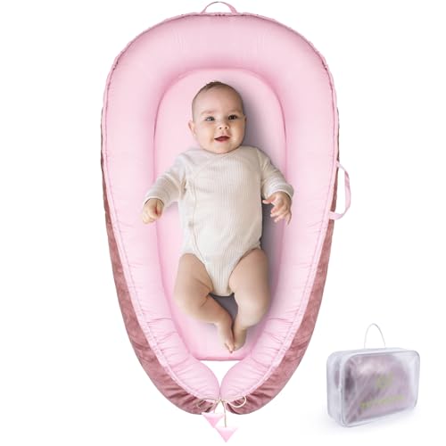 Image of TOUCHLIFE Baby Lounger - Baby Nest for Newborn 0-24 Months, Portable Infant Lounger for Baby Girls & Boys, 100% Cotton Breathable Cover Co Sleeper for Home and Travel, Babies Essentials Gifts (Pink)