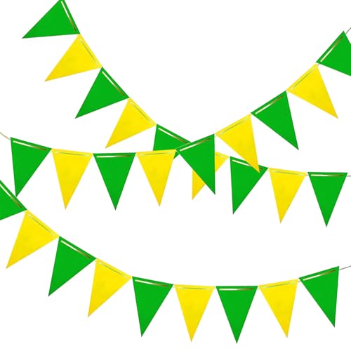 Yellow and Green Pennant Banner 3 Pack Paper Triangle Flag Hanging Decoration for Wedding Birthday Baby Shower Halloween Family Party（36pcs Triangle Flag）