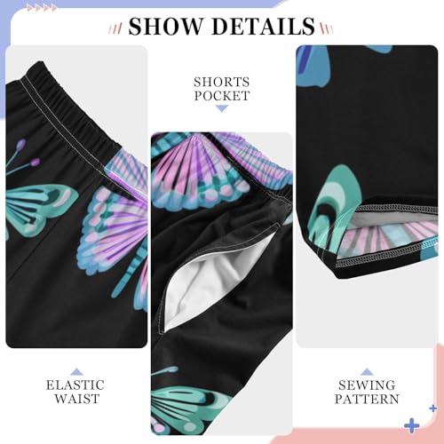 Butterfly Pattern Boys Long Pants Soft Trousers Elastic Waist Kids Lounge Bottoms with Pockets S-XL4