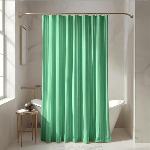 RJO Waterproof Shower Curtain with Hooks, Machine Washable Bathroom Curtain 48 x 84 Inches Long – Green/Stripe/Patterned – Mold Resistant, Quick Dry 100% Polyester Fabric
