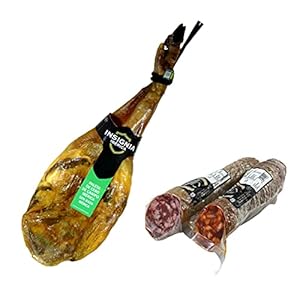 5 Kg. 100% natuurlijke Pata Negra Iberico Ham (schouder) – Iberische varkens gefokt in Dehesas, de genezing is 100% natuurlijk – IBERISCHE CHORIZO + IBERISCHE WORST 1 KG , INSIGNIA IBERICA