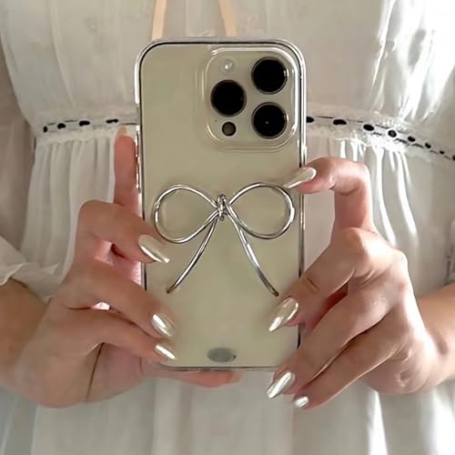 iphone 13 用 ケース リボン 立体 シルバー クリア 韓国っぽい 大人女子 かわいい いphoneケース 人気スマホケース おしゃれ ランキング シンプル 上品 ソフト TPU 携帯カバー 落下防止