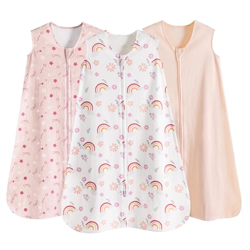 Image of david's kids 3 Pack 100% Cotton Baby Sleep Sack 0-6 Months, Ultra Soft Baby Wearable Blankets with 2-Way Zipper, Comfy Sleeping Bags for Infant Newborn Boys Girls Neutral, Small Size, Pink Floral