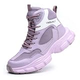 AFJYG Sicherheitsschuhe Damen Winter Arbeitsschuhe Warm Gefütterte Leicht rutschfest Sicherheitsstiefel Sportlich Stahlkappenschuhe,Lila,40 EU