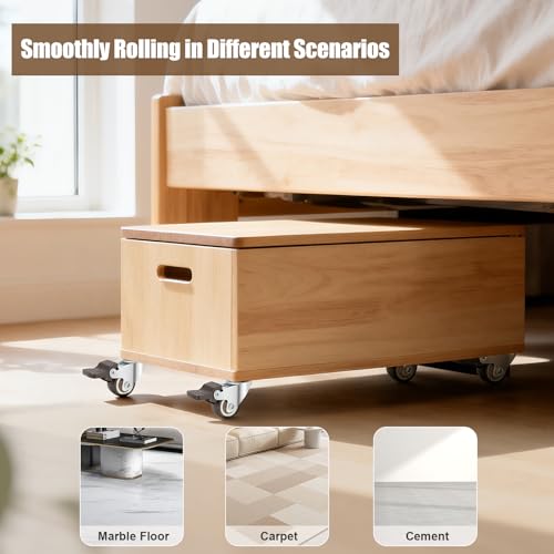 implemental Nefish 4 Pack 1" Small Caster Wheels For Furniture Low Profile Soft Rubber Casters Swivel Plate Castors Rolling Smooth, Load Capacity 100 Lbs For Set Of 4 (2 With Brake And 2 Without)