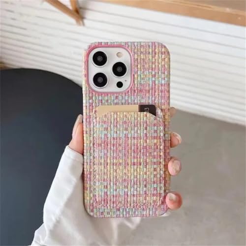 Étui de téléphone avec support et porte-carte pour iPhone 15 Pro rose rigide