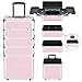 OUDMAY Makeup Case - 4 in 1 Professional Cosmetics Rolling Train Organizer with Aluminum Frame and Folding Trays Pink Diamonds