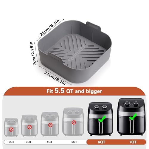 Image of Solitude 2 Pcs Silicone Air Fryer Liners, Air Fryer Silicone Reusable Liners Square,Food Safe Air Fryers Oven Accessories, Silicone Baking Tray Pots Liner Paper Multicolor (Square)