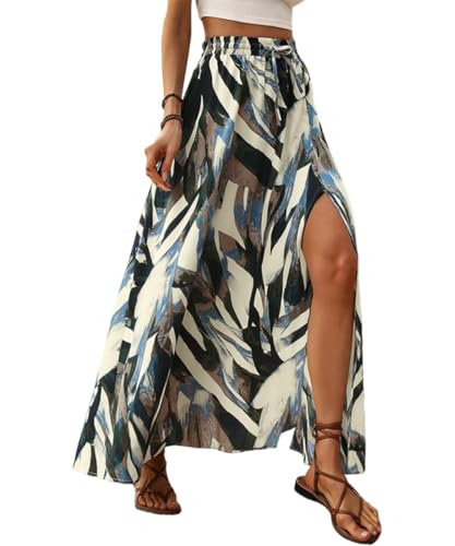 EIRUKON Jupe Longue Femme Ete Fluide Bohème Jupes Elegant A-Ligne Taille Haute Elastique Maxi Jupe...