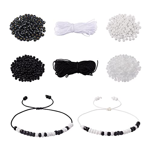 Pandahall Morse Code Bracelet Jewelry Making Kit Including 1170Pcs 4mm Round Glass Seed Beads 21.8 Yards 0.8mm Nylon Cord for Handmade Bracelet Necklace Jewelry Crafts