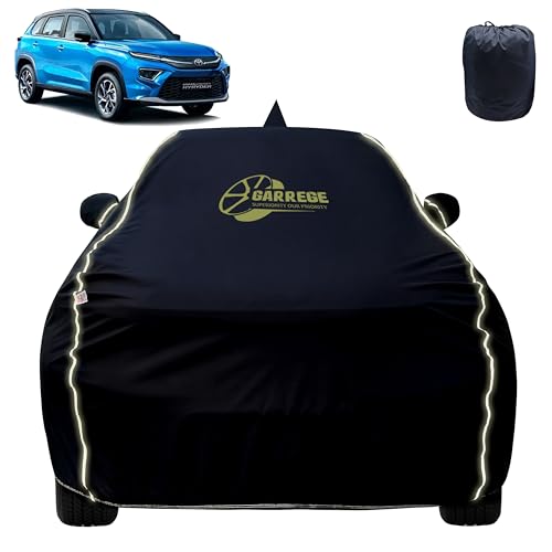 Image of Reflector Waterproof Car Cover for Toyota Hyryder with Mirror & Antenna Pocket | All Weather Protection | Washable Fabric | Black Color