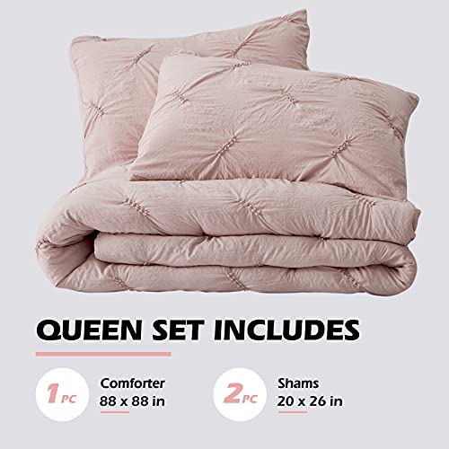 Semech Pinch Pleat Queen Comforter Set, Ultra-Soft Microfiber Bedding Comforters Sets, 3 Piece Pink Queen Size Comforter Set With 2 Shams (Rose Blush, Queen) #TOP4