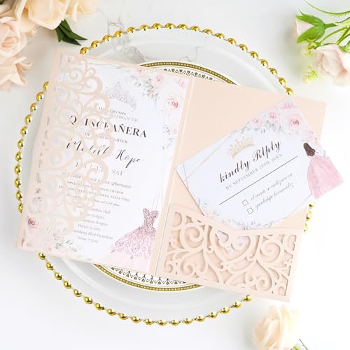 Invitaciones de boda con sobres y pegatinas en un set de 50 tarjetas de cumpleaños rosa carne
