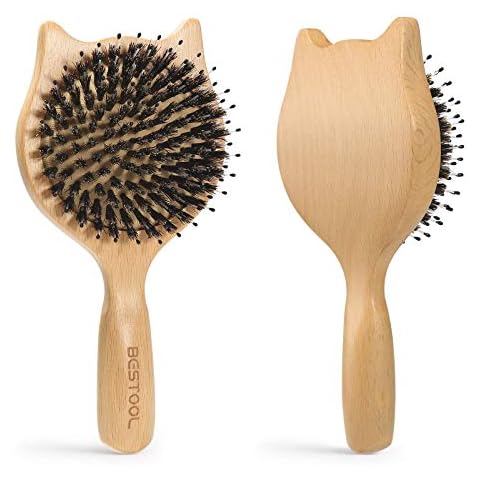 Hair Brush, BESTOOL Small Travel Hair Brushes for Women, Men or Kids, Wooden Toddler Boar Bristle Hair Brush for Detangling, Defrizz, Distribute Oil (Natural) Cover