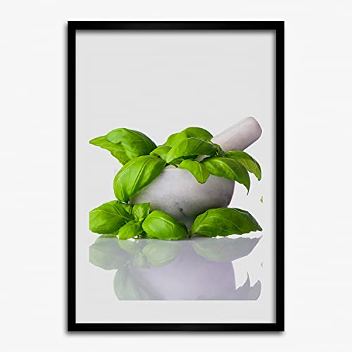 Tableau photo cuisine herbes aromatiques avec cadre en bois moderne Tulup 50x70
