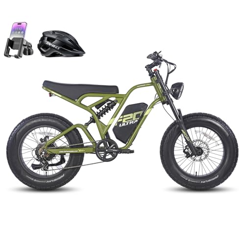 Fafrees F20 Ultra Bicicleta Eléctrica, Fatbike de 20 'x 5,0', E-Bike con Batería de 25 Ah/1200 WH, Suspensión Total, Bici Eléctrica para Hombres, Alcance 80-120 KM (Verde)