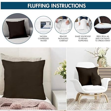 Image of Premium Polyester Fiber Cushion Fillers - Pack of 2 Pcs | 16 x 16 Inches | Chocolate| Cushions, Sofa Pillow, Cushion for Sofa, Cushion for Bed, Decorative Pillow, Pillow for Support