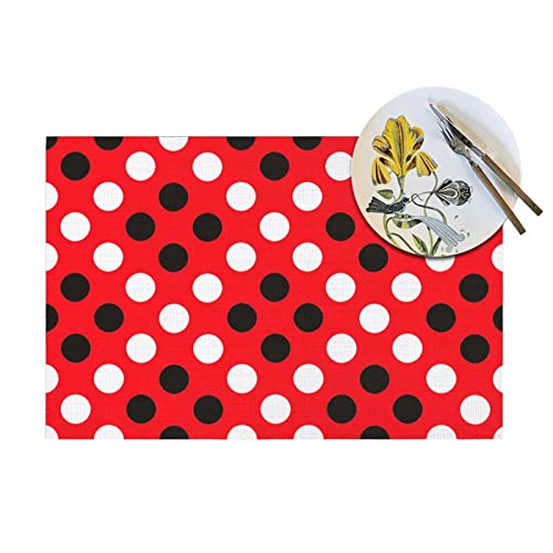 Red White Polka Dot Print Placemat 18”X 12”Heat-Resistant Non-Slip Pvc Woven Placemats For Kitchen Dining Room Table Decor Accessories #TOP3