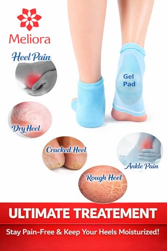 Image of Meliora Silicone Gel Heel Socks for Dry Hard Cracked Heel Repair Pad, Swelling & Pain Relief, Cushion Support, Foot Care, Ankle Protection, Plantar Fasciitis for Men and Women (Blue, 1)