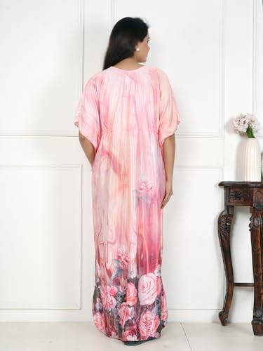 Image of Women's Printed Satin Blend Kaftan Nighty /Nightgown /Nightwear /Maxi WSR-185