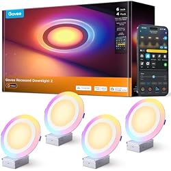 Govee Smart Recessed Lighting 6 Inch, LED Recessed Light 1100LM, 4 Pack | Work with Matter/Alexa/Google Assistant, RGBIC Dimmable Canless Downlight with Junction Box for Living Room, Bedroom, Kitchen