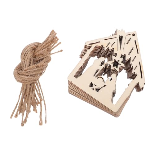 Healeved 30 Pièces Ornements Bois Nativité Suspensions Rondes Décoratives pour Sapin et Fête de Noël Pendants Bois Résistants pour Décoration Murale et...