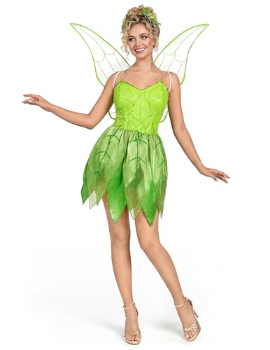 Spooktacular Creations Robe de Conte de Fées Verte pour Femme avec Ailes Ensemble de Costume pour Adulte Halloween Dress Up Party Cosplay-M