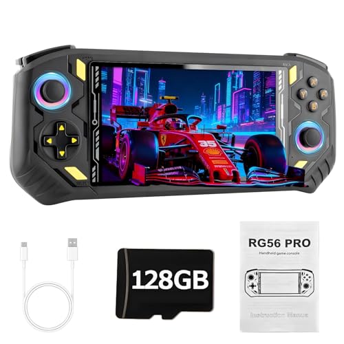 Rhesusco RG56PRO Retro Handheld Game Console - 5.5 Inch IPS Screen,31000+ Classic 3D Games,5000mAh Battery, Open Linux System,Portable Console with 128G TF Card - Birthday Gift for Boyfriend (Black)