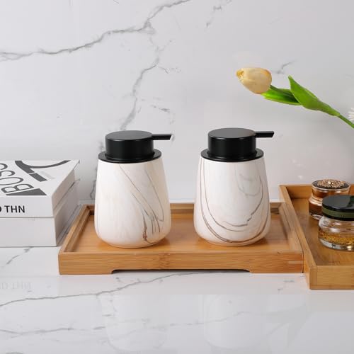 12Oz Foam Hand Soap Dispenser - Modern Ceramic Foaming Soap Dispenser with Easy-to-Press Pump, Reusable and Refillable Liquid Dish Soap Dispensers for Bathroom & Kitchen, Marble Brown by Eyrozia - Used condition - Image 2