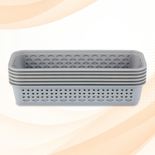 Image of RATAN PLASTICWARE Diana Tray Rectangular-Narrow (Pack of 6) Plastic Storage for Desk Basket /Organizers for Stationery, Jewellery, Tools,Kitchen, Office-Daiso Grey