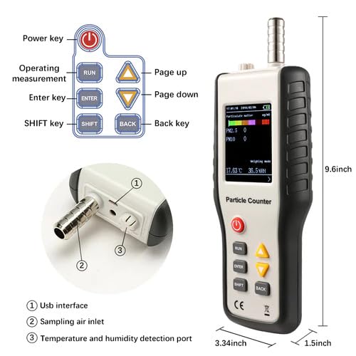 Image of LABART Air Particle Counter for PM 0.3 PM 2.5 PM10, 3 Channel Paticle Detector with Temperature /Humidity /Data Storage: 999 Records /1 Year Warranty