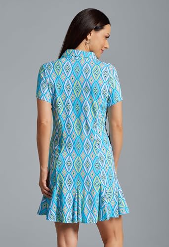 IBKUL Athleisure Wear Sun Protective UPF 50+ Icefil Cooling Romina Print Short Sleeve Godet Dress - 699314