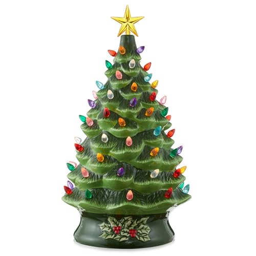 Casafield Hand Painted Ceramic Christmas Tree, Green 24-Inch Pre-Lit Tree with 148 Multi Color...