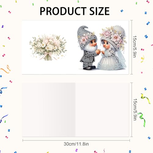 Image of AiYuanzsh Set of 6 Gnome Diamond Painting Greeting Cards - 5D DIY Craft Kits for Handmade Bride and Groom Cards, Perfect for Wedding Gifts and Anniversaries