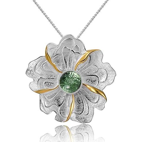 Springlight S925 Silver Peony Flower Pendant Necklace Cover