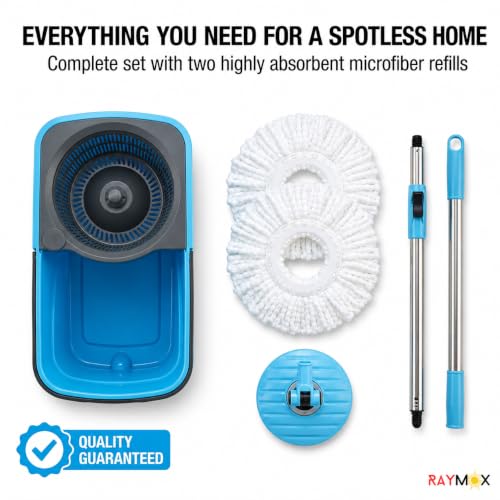 Image of RAYMOX Spin Mop for Home Cleaning Floor with Bucket Set | 360 Magic Mop with Easy Wheels, Drain Outlet & Microfiber Head | Pocha Machine for Floor Cleaning - ( Plastic Wringer)