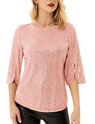 Grace Karin Womens Full Sequin Sparkle Tops Glitter Short Sleeve Party Shirt Rose Gold L #TOP10