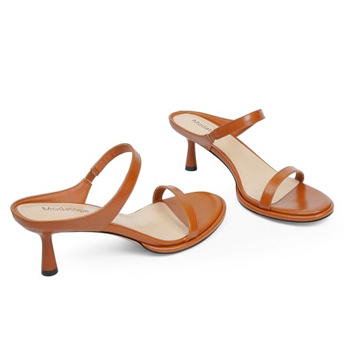 Image of Modatope Two Strap Heeled Sandals for Women Kitten Heel Rounded Toe Heels Women Slip on Open Toe Sandals