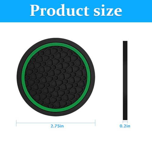 Image of Mandark 2PCS Car Cup Holder Coasters, 2.75 Inch Non-Slip Insert Water Bottle Holder Pads, Dustproof Automotive Interior Accessories Mat, Universal for Vehicles, Trucks, RVs and More(Black /Green)