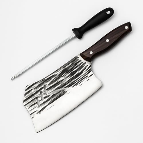 Image of Machado Forging Serbian Chef Knife Set - 12 inch Full Tang High Carbon Clad Steel Butcher Cleaver with Knife Sharpener - Perfect for Vegetables, Fish, Meat - Ideal for Kitchen, Hotel, Restaurant