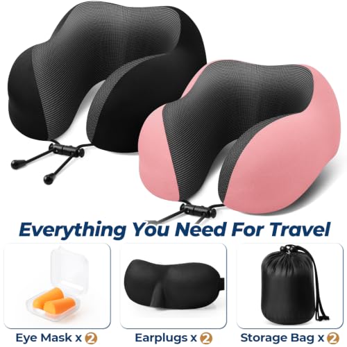 Image of ExploreBliss Travel Pillow, Neck Pillow Airplane, Black & Pink
