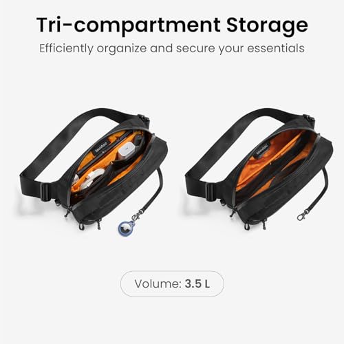 Image of tomtoc Sling Bag with RFID Blocking, X-Pac /Non X-Pac Minimalist Crossbody Chest Pack for Men and Women, Lightweight Water-Resistant Bag for Travel and Daily Commutes, X-pac Black, 3.5L, Lightweight