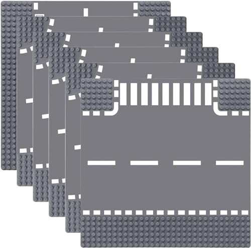 Lekebaby 6 Pack Road Base Plates 10x10 City Street Plates Compatible with All Major Brands 4 Curved/1 Straight/1 T-Junction