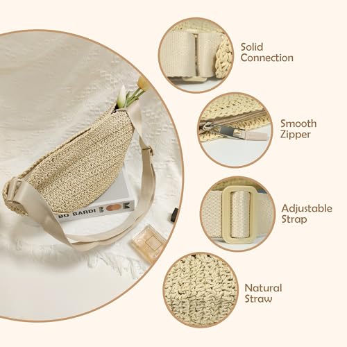 Image of Straw Crossbody Bag for Women Summer Woven Beach Handbag Crescent Shoulder Purses with Adjustable Strap 2025