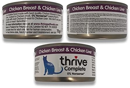 Thrive Cat Food Wet Complete Bundle containing 18 Tinned Cat Food sets (6 x 75g Thrive Tuna Fillet, 6 x 75g Thrive Chicken Breast & Chicken Liver, 6 x 75g Sardine & Mackerel)