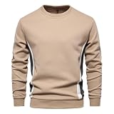 CNSTORE Hombres de Manga Larga Pullover Cuello Redondo Sudadera Moda Sudadera Deportiva Suelta a Rayas Tops de Invierno de Moda Suéter básico al Aire Libre, Cor3, S
