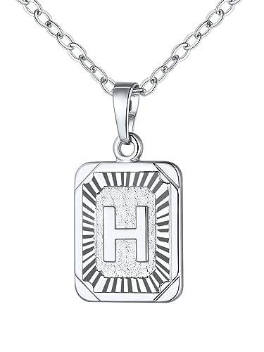 U7 Initial Necklace for Men Platinum Plated Square Letters A-Z Alphabet Monogram Jewelry Best Friend Fashion Gift Letter Pendant H