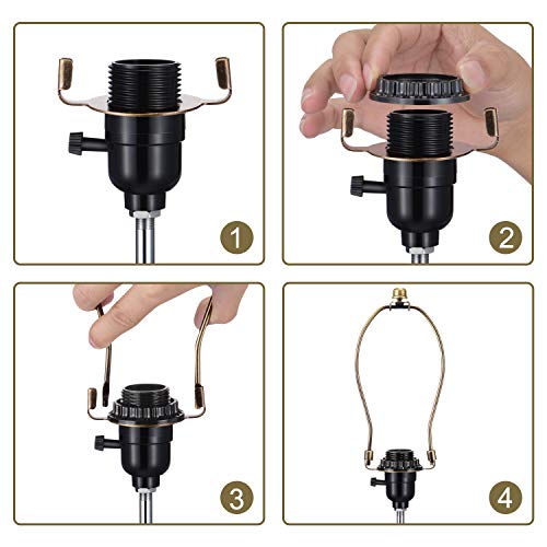 Canomo 2 Packs Lamp Shade Harps Holder 8 Inch With E26 Uno Light Base And Lamp Finial, Antique Brass #TOP3