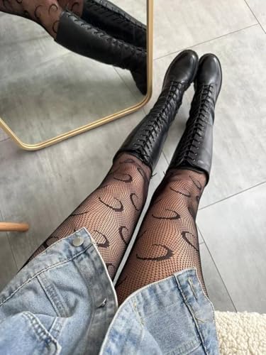 Womens Fishnet Tights in Classic and Sexy Patterned Lace Stockings with Black Fishnets for Girls - Womens Goth Tights to Elevate Your Look (Crescent)2
