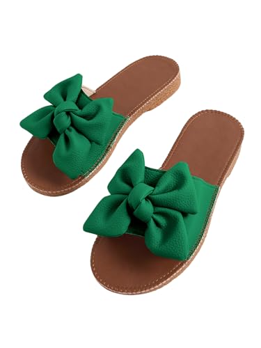 Image of Verdusa Women's Bow Flat Sandals Leather Open Toe Flats Summer Vacation Shoes Beach Sandals Outdoor Slippers